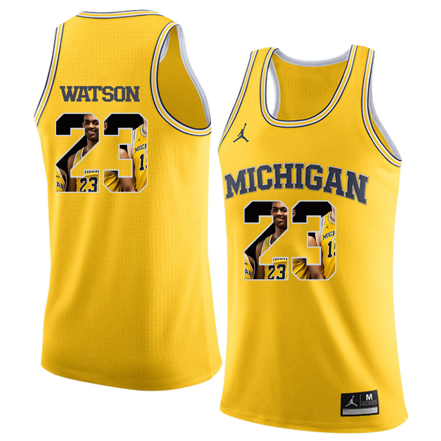 Men Jordan University of Michigan Basketball Yellow #23 Watson Fashion Edition Customized NCAA Jerseys->customized ncaa jersey->Custom Jersey